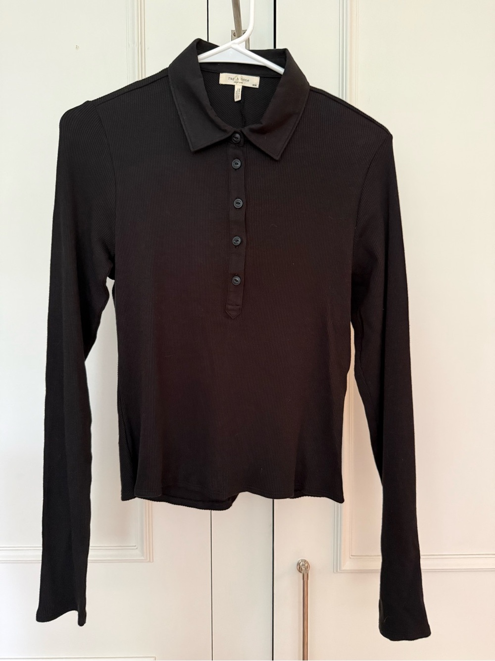 rag & bone Black Long-Sleeve Ribbed Polo